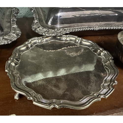 258 - Collection of silver plate to include Mapin & Webb, William Hutton and A Marcus & Co salver