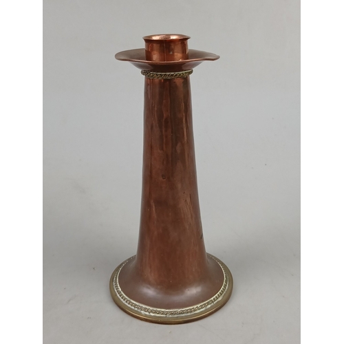 264 - Pair of Arts and Crafts copper candle sticks - Approx H: 15.5cm & 15cm