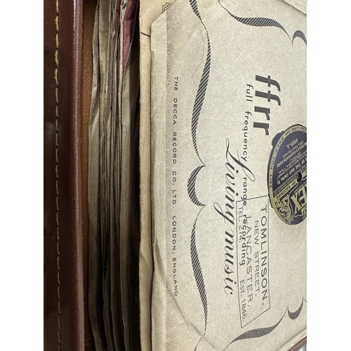 401 - Collection of vinyl 78&rsquo;s in vintage leather case