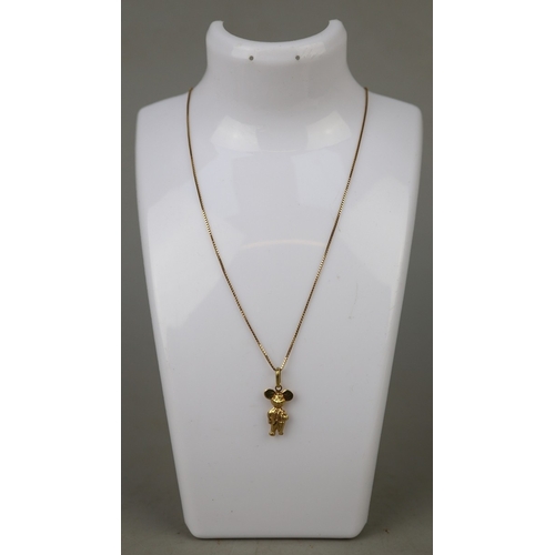 43 - 18ct gold Mickey Mouse pendant on 18ct gold chain - Approx 3.9g