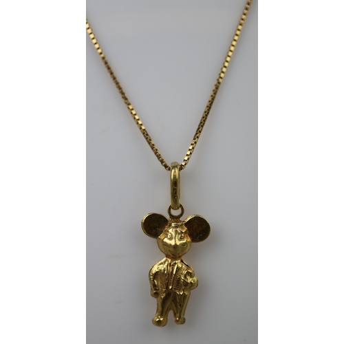 43 - 18ct gold Mickey Mouse pendant on 18ct gold chain - Approx 3.9g