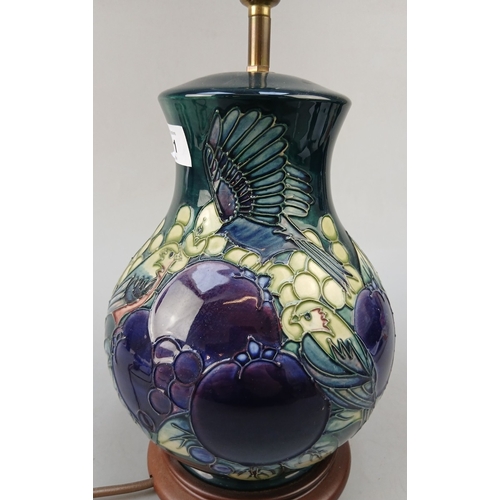 491 - William Moorcroft table lamp - Finch pattern by Sally Tuffin with shade