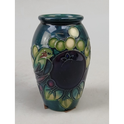 492 - William Moorcroft bud vase and pin dish - Finch pattern by Sally Tuffin