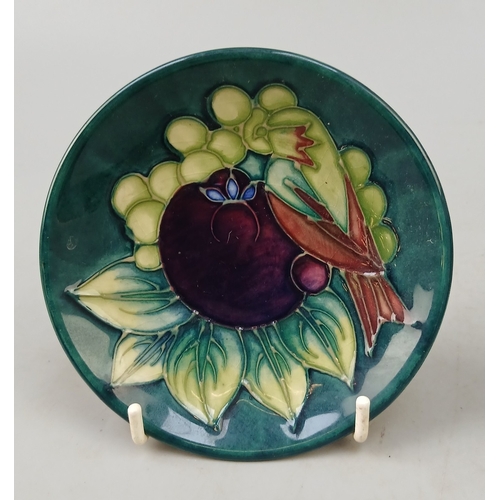 492 - William Moorcroft bud vase and pin dish - Finch pattern by Sally Tuffin