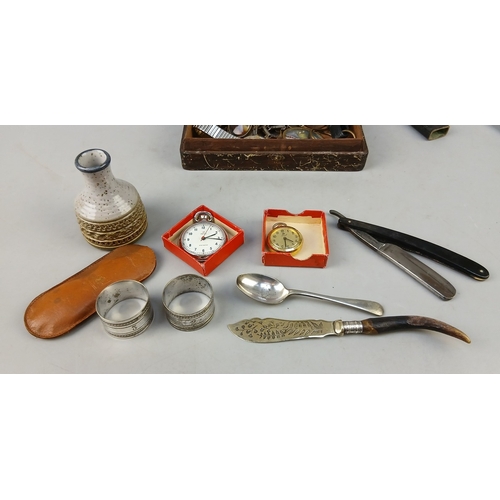 505 - Collectables to include pocket watch, vintage keys, perfume bottle, etc.
