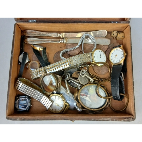 505 - Collectables to include pocket watch, vintage keys, perfume bottle, etc.