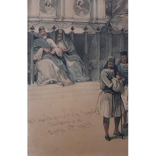 534 - Lithograph of the Church of the Holy Sepulchre with newspaper backing dated April 25th 1863