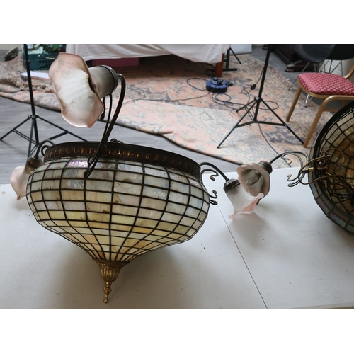 550 - Pair of large Tiffany style teardrop dome ceiling lights