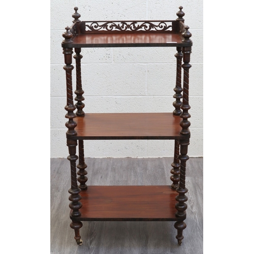 559 - 3 tier Victorian walnut what-not - Approx W: 59cm D: 35cm H: 110cm
