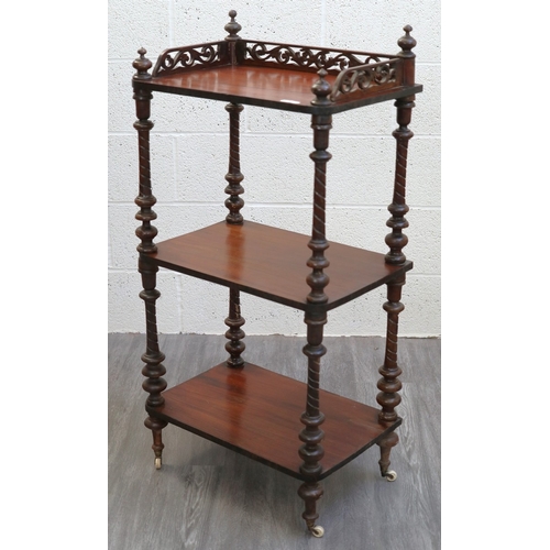 559 - 3 tier Victorian walnut what-not - Approx W: 59cm D: 35cm H: 110cm