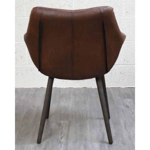 582 - Set of 6 Barker and Stonehouse 'Birinus' Brown Leather Stitched Detail Dining Chairs