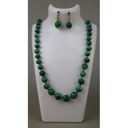 62 - Malachite bead necklace with matching earrings