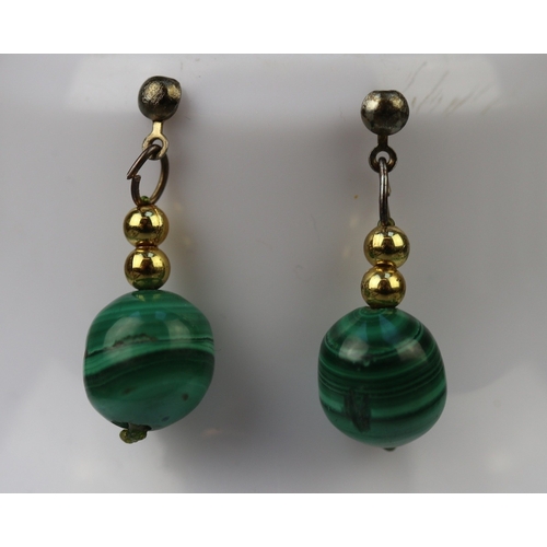 62 - Malachite bead necklace with matching earrings