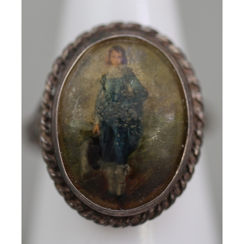70 - Sterling silver ring with 'Blue Boy' from the old masters