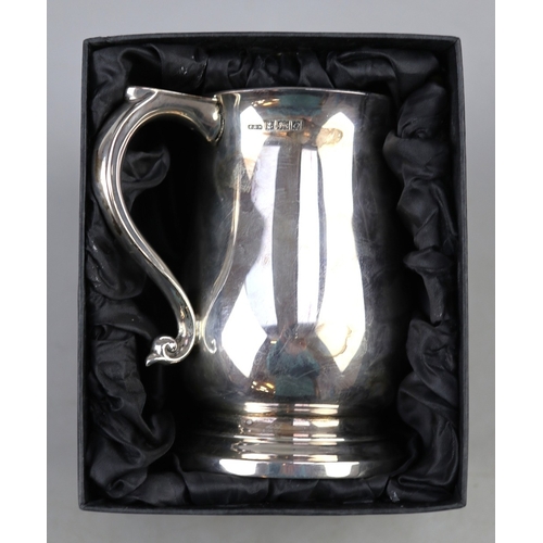 9 - Silver tankard in box - Approx weight 355g