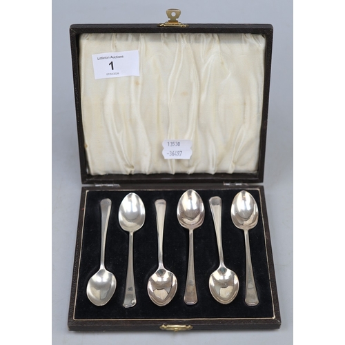1 - Cased set of 6 hallmarked silver teaspoons - Approx 76g