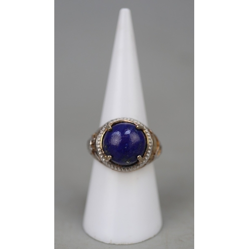 110 - Lapis lazuli sapphire, platinum and gold on silver ring with COA - Approx weight 6.75g