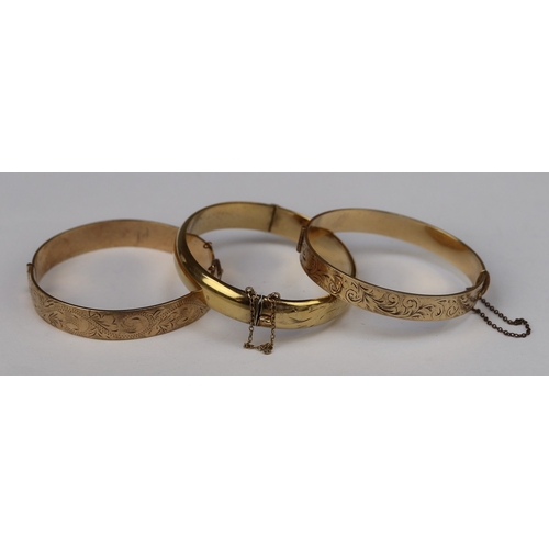 114 - 2 rolled gold and 1/5 9ct gold bangles