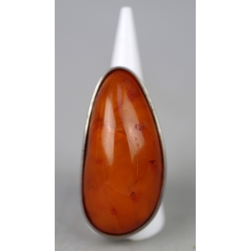 122 - Large silver butterscotch amber ring