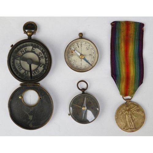155 - Collectables to include compasses and medal for 71343 PTE. W.B. CALDICOTT