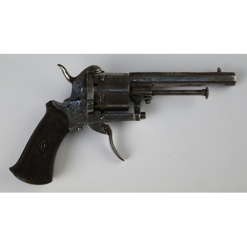 197 - 7mm Belgian proof 6-shot pinfire revolver, double action, 3½