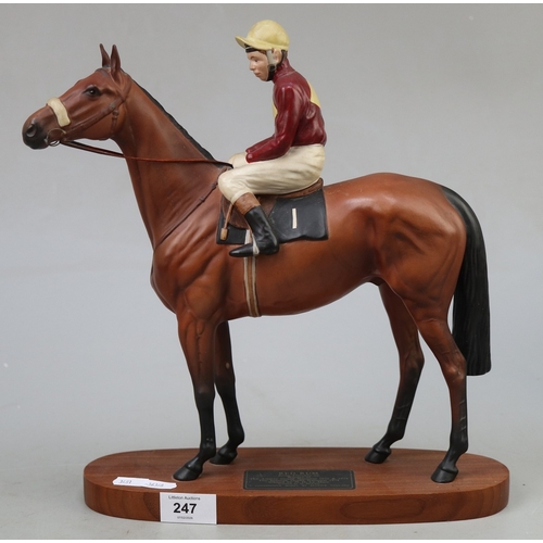 247 - Beswick Connoisseur Red Rum with Jockey Brian Fletcher on wooden plinth - Approx H:33cm
