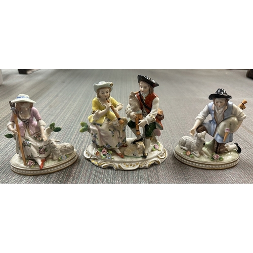 302 - 3 Sitzendorf Pottery Shepherd and Shepherdess figures