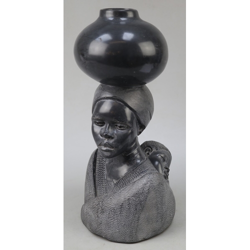 306 - Heavy Shona Art piece - Mother carrying baby - Approx H: 38cm