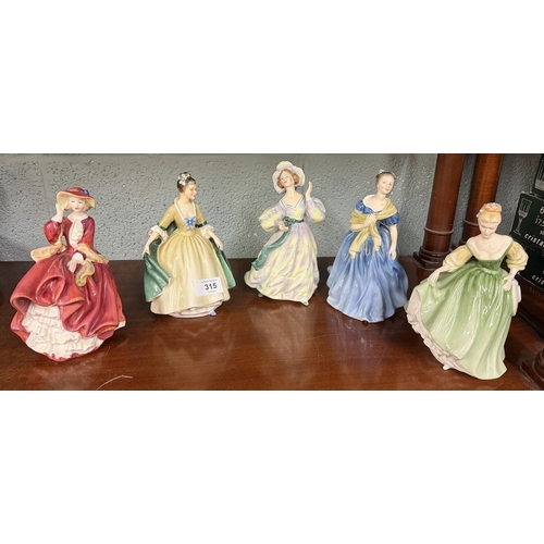 315 - 5 Royal Doulton lady figures