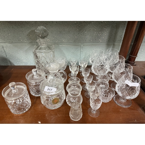 317 - Collection of crystal glass to include set of six brandy glasses