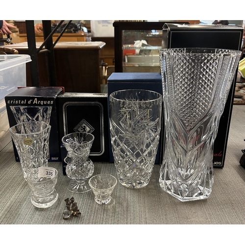 335 - Collection of crystal vases together with a crystal flame collectable