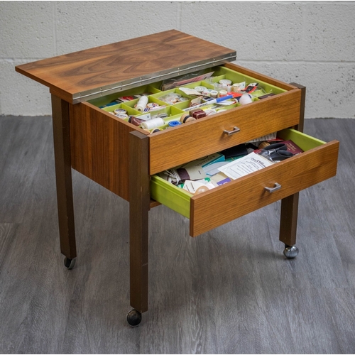 402 - Mid-century sewing table & contents