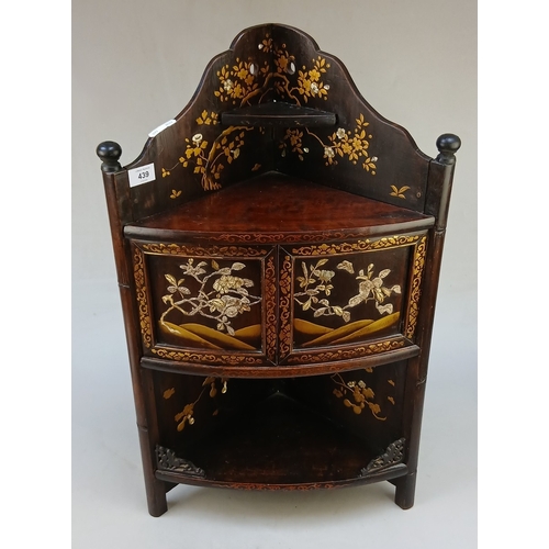 439 - Oriental mother of pearl inlaid corner cupboard