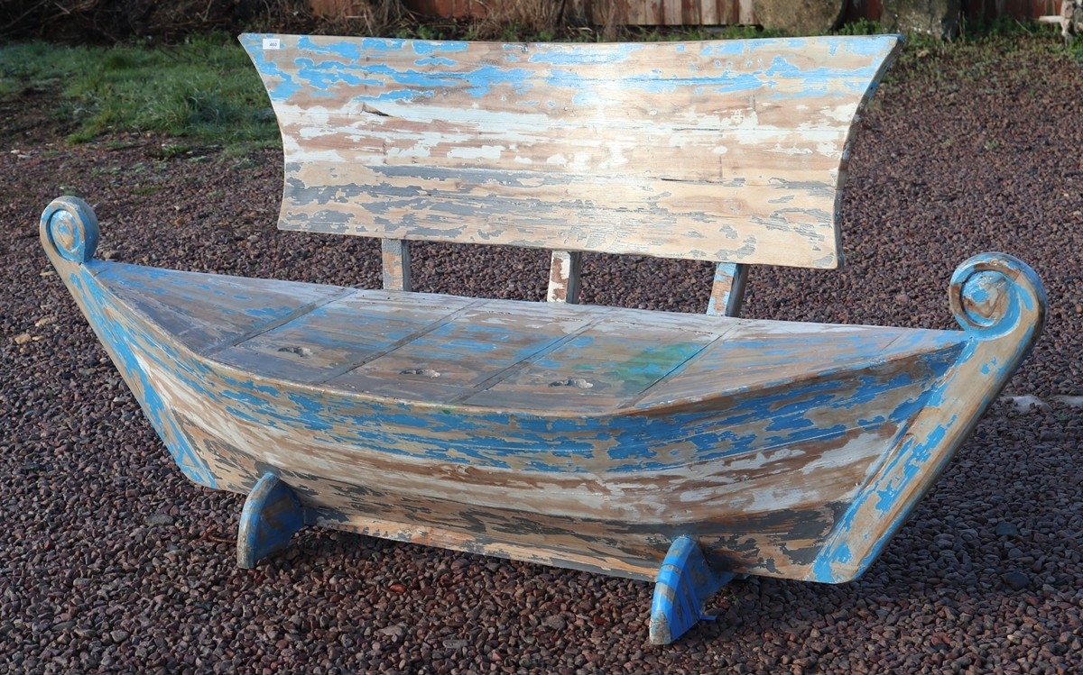 Distressed boat bench with storage in base - Approx W: 214cm D: 70cm H ...