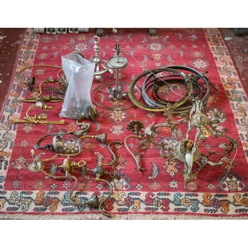 484 - Large collection of vintage brass light fittings etc