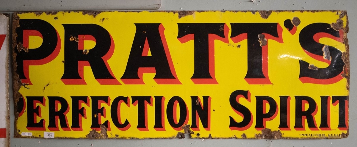 Original 'Pratt's' enamel sign - Approx 119cm x 45cm