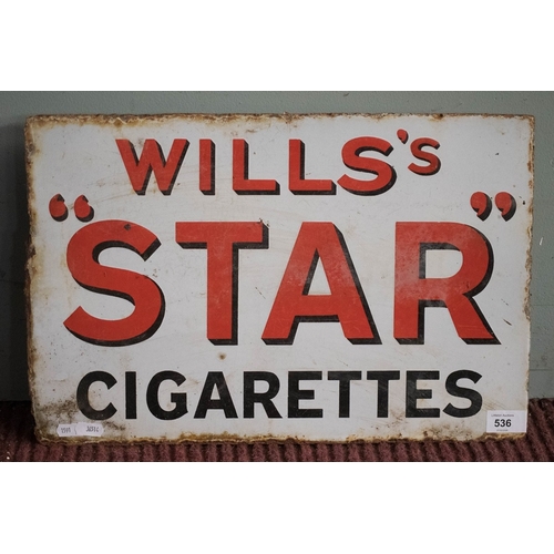 536 - Original double-sided 'Wills Star Cigarettes' enamel sign - Approx 46cmX30cm