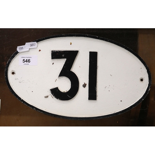 546 - '31' metal sign - Approx 30cmX18cm