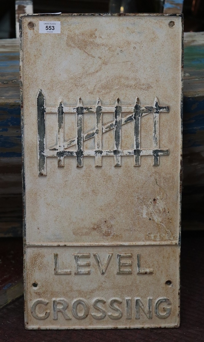 'Level crossing' metal sign - Approx 29cmX58cm