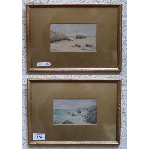 573 - Pair of Victorian watercolours - Seascapes by S Smith 1899