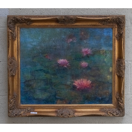 612 - Oil on board of waterlily flowers in gilt frame - Approx IS 60cm x 50cm