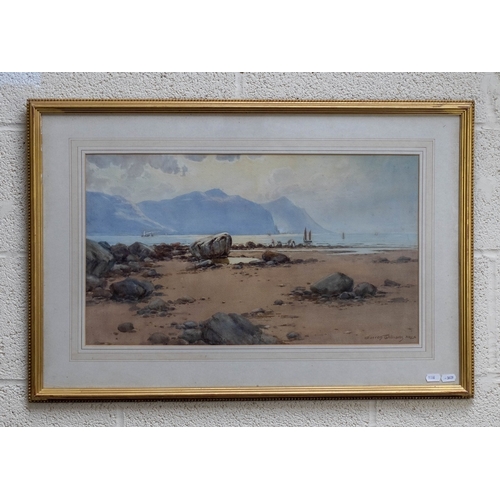 614 - Watercolour by Warren Williams 1863-1941 A.R.C.A - North Wales beach Penmenmawr from Deganwy - Appro...