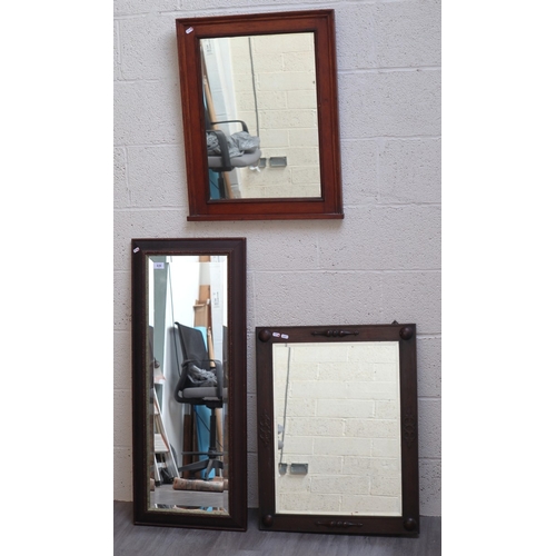 639 - 3 dark wood framed mirrors - 2 with bevelled glass