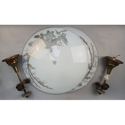 682 - Pair of mid century ceiling lights with acrylic shades