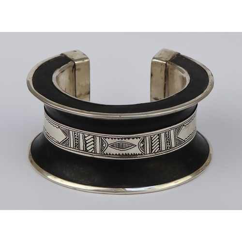 69 - Silver and ebony cuff bangle