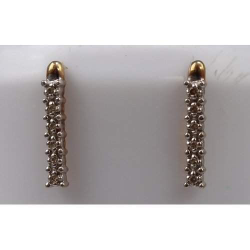 72 - Pair of 9ct gold diamond set drop earrings&nbsp;
