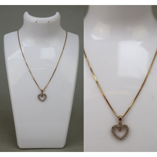 79 - 9ct gold diamond set heart pendant on 18ct gold box chain - approx 4.9g