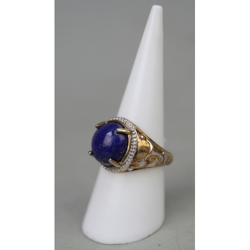 110 - Lapis lazuli sapphire, platinum and gold on silver ring with COA - Approx weight 6.75g