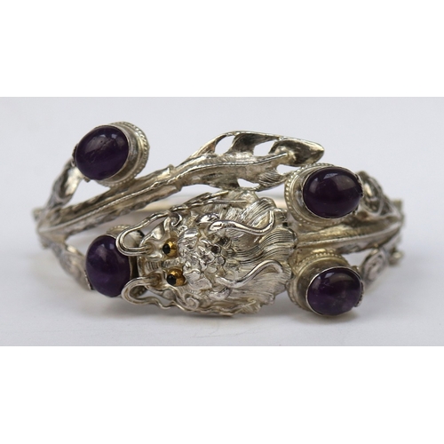 112 - Silver dragon bangle set with amethyst - Approx 37.58g