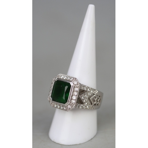 115 - Silver green stone and CZ ring